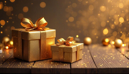 Christmas presents with sparkling lights