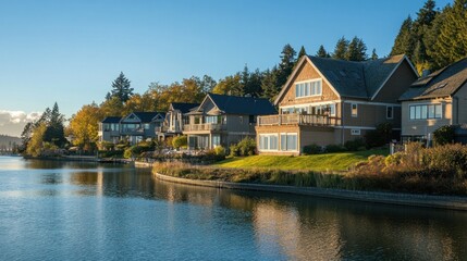 Obraz premium Waterfront Homes in a Serene Setting
