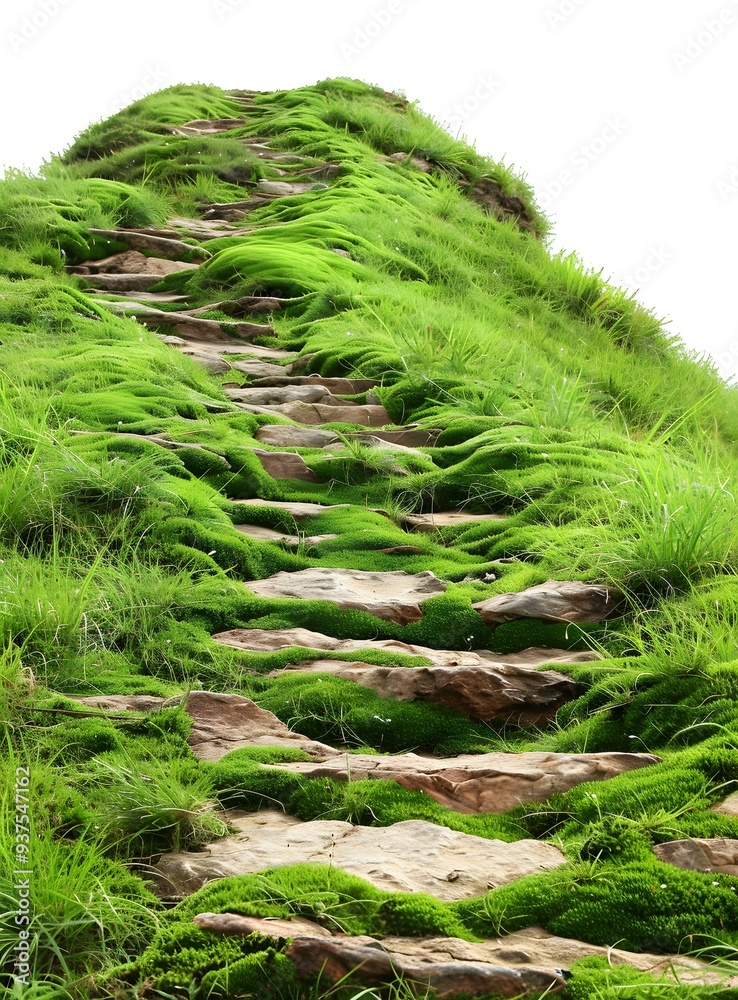 Wall mural stone steps leading up a green hill