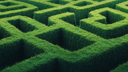 Lush Green Hedge Maze - A vibrant, lush green hedge maze with perfectly trimmed pathways, offering a serene and inviting landscape for exploration.