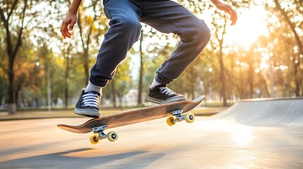 Skateboarding in a Park at Sunset