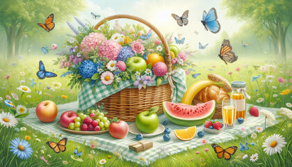 A Serene Picnic Amidst the Blossoms and Butterflies of Spring