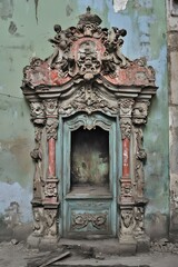 Old Ornate Architectural Detail On A Weathered Wall