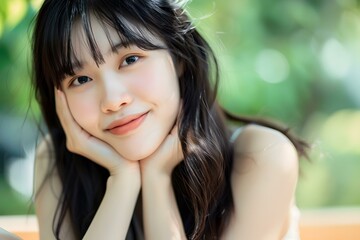 Fototapeta premium Portrait of a Young Asian Woman with Long Black Hair