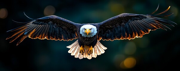 A 3D American eagle soaring with soft glow, symbolizing the freedom and power of the United States.