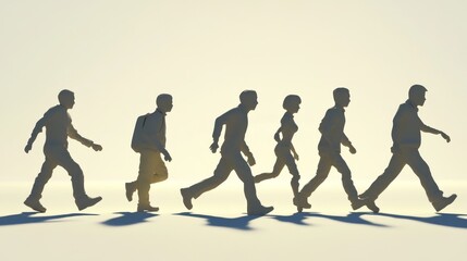 Silhouettes of six people walking in a line, symbolizing teamwork, unity, and progress.