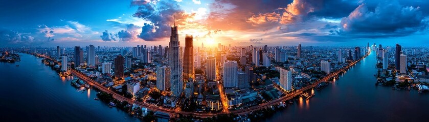 A 3D Bangkok skyline with soft lighting, representing the modernity and tradition of Thailandâ€™s capital.