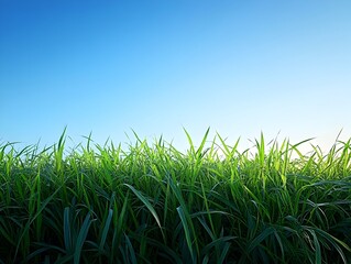 Fototapeta premium Serene Early Morning Landscape with Green Grass and Blue Sky