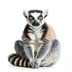 Obraz premium Closeup of a Ring Tailed Lemur Sitting on a White Background