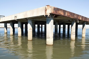 Fototapeta premium Concrete Bridge Pier Over Water