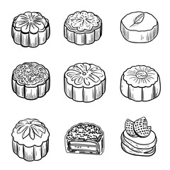 Mooncakes set for the mid-autumn festival in vector line style.