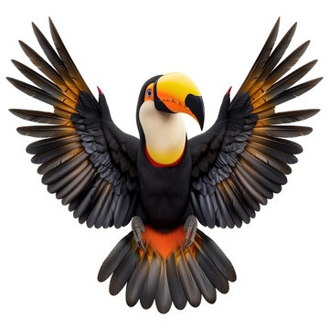 recommend clip art: Flying toucan bird isolated on white or transparent background, png clipart, design element. Easy to place on any other background.