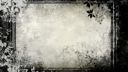 Abstract white background framed by a rough, grungy black border with a vintage aesthetic.