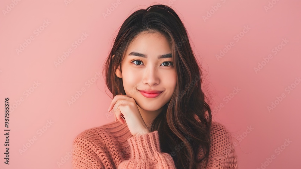 Canvas Prints smiling asian woman portrait with pink background