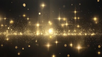 Obraz premium Golden spotlight beams shining on a dark black background, creating a striking contrast.