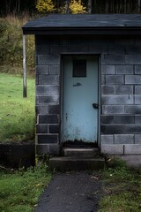 Old Blue Door Entrance to a Brick Building