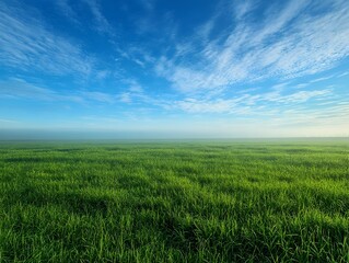 Obraz premium Vast Grassland Landscape With Dramatic Blue Sky and Wispy Clouds