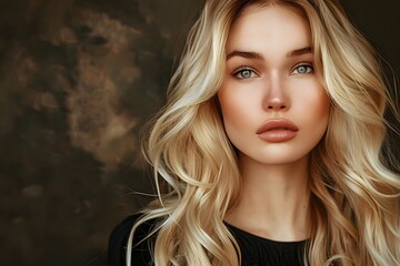 Fototapeta premium Beautiful Woman with Wavy Blonde Hair and Natural Makeup