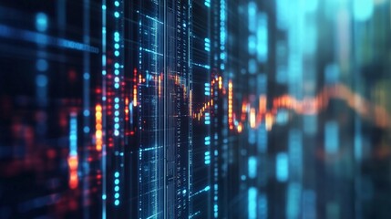 Fototapeta premium Abstract digital data visualization with futuristic glowing lines, representing financial charts and technology analytics.