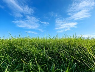 Obraz premium Lush Green Meadow Under Bright Blue Sky with Puffy Clouds