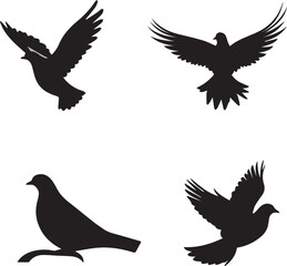 Set of dove silhouettes on transparent background