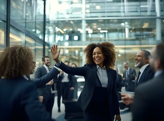 Obraz premium Successful Businesswoman Giving High Five To Colleague