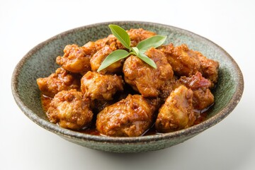 Fototapeta premium Chicken Rendang, A variation that uses chicken instead of beef. isolated on white background
