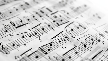 Classical Music Score on Piano in Black and White