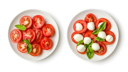 Fototapeta premium Fresh Tomato and Mozzarella Salad on White Plate