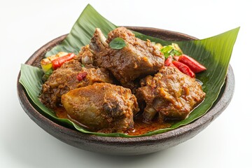 Duck Rendang, Made with duck meat, which has a richer flavor than chicken. isolated on white background