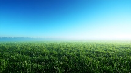 Fototapeta premium Picturesque Meadow Bathed in Warm Morning Sunlight Under a Crisp Blue Sky