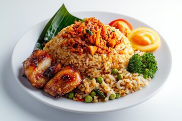Fototapeta premium Javanese Fried Rice, Originating from Java, this fried rice is characterized by its use of sambal (chili paste) and petai (stink beans). isolated on white background