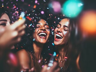 Happy Friends Celebrating with Confetti