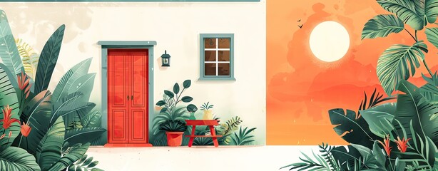 Housewarming party template with home-themed designs and plenty of copy space