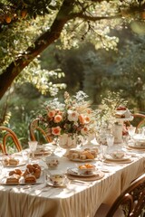 Elegant Outdoor Garden Party Setup with Floral Decorations