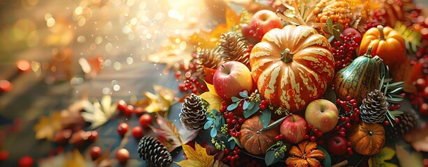 Thanksgiving celebration template with autumn-themed graphics and clear content areas