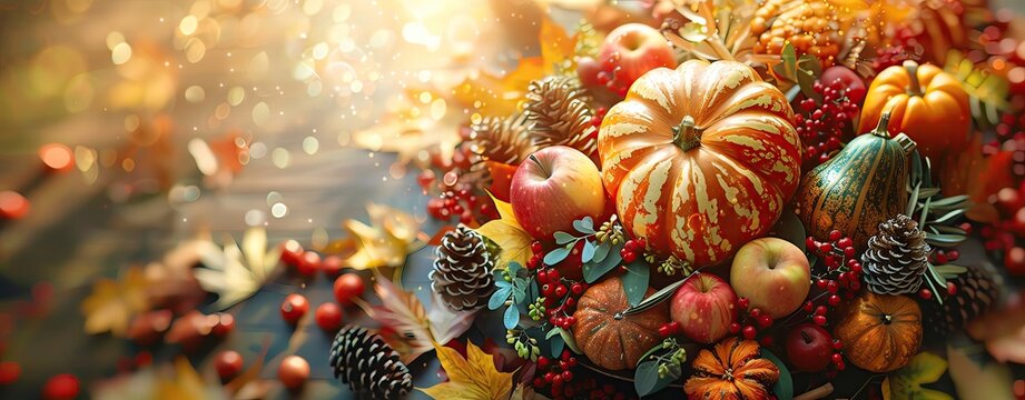 Thanksgiving celebration template with autumn-themed graphics and clear content areas