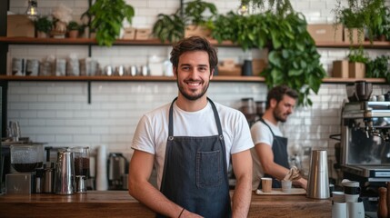 Fototapeta premium The smiling barista in cafe
