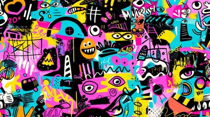 Obraz premium Vibrant Street Art Collage with Eyes and Abstract Elements