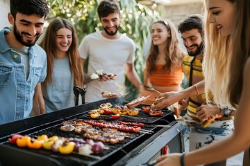 Fototapeta premium Group of Friends Having a Barbecue
