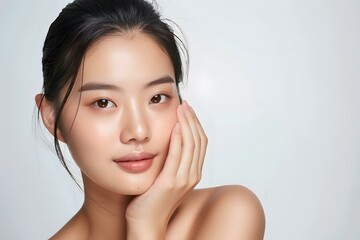 Naklejka premium Beautiful Asian Woman With Clear Skin Posing for Beauty Portrait
