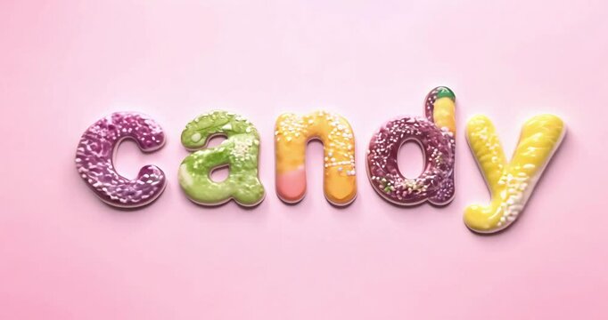 Sweet word candy on pink background.