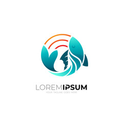 Symbol fish logo with circle design combination, 3d style