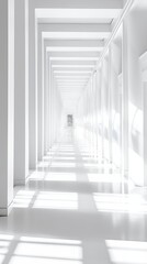 Obraz premium Abstract White Corridor A minimalist hallway of receding white frames, leading to a bright, undefined space beyond. The image evokes a sense of depth, perspective, and possibility.