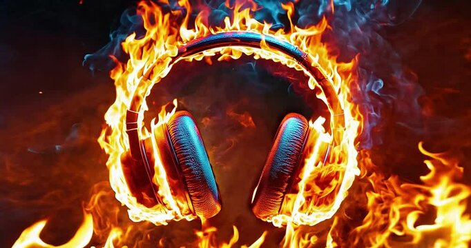 Headphones on fire. Music, party, dj concept.