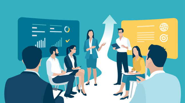 Goal planning successful business strategy. Teamwork. The road to success. vector illustration.