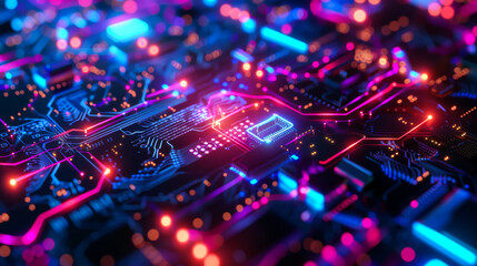 Obraz premium Computer chip with colorful background. Abstract background. Copy space.