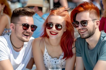 Three Friends Smiling Together While Wearing Sunglasses