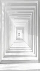 Obraz premium Abstract White Corridor A minimalist hallway of receding white frames, leading to a bright, undefined space beyond. The image evokes a sense of depth, perspective, and possibility.
