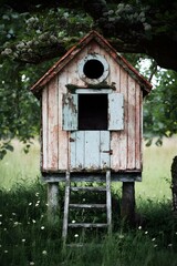 Small Wooden Hut in a Green Field